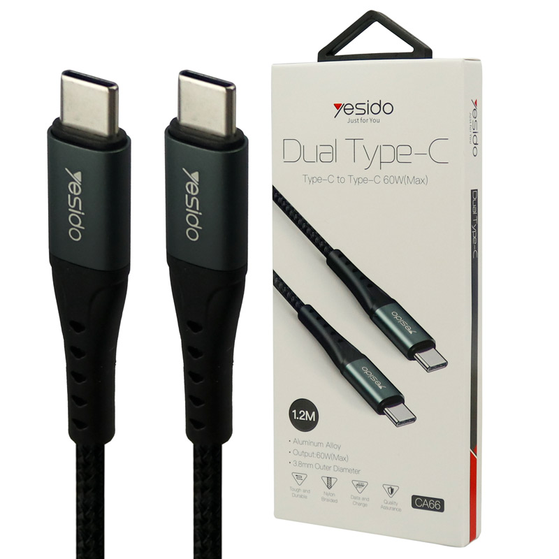 کابل تبدیل فست شارژ Yesido CA66 Type-C to Type-C PD 60W 1.2m