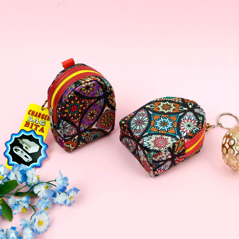کیف کوله ای هندزفری و شارژر طرح ترمه ای