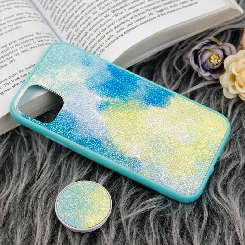 قاب چرمی هولوگرامی پاپ سوکت دار iPhone 11 سبز آبی