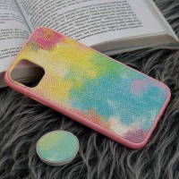 قاب چرمی هولوگرامی پاپ سوکت دار iPhone 11 صورتی