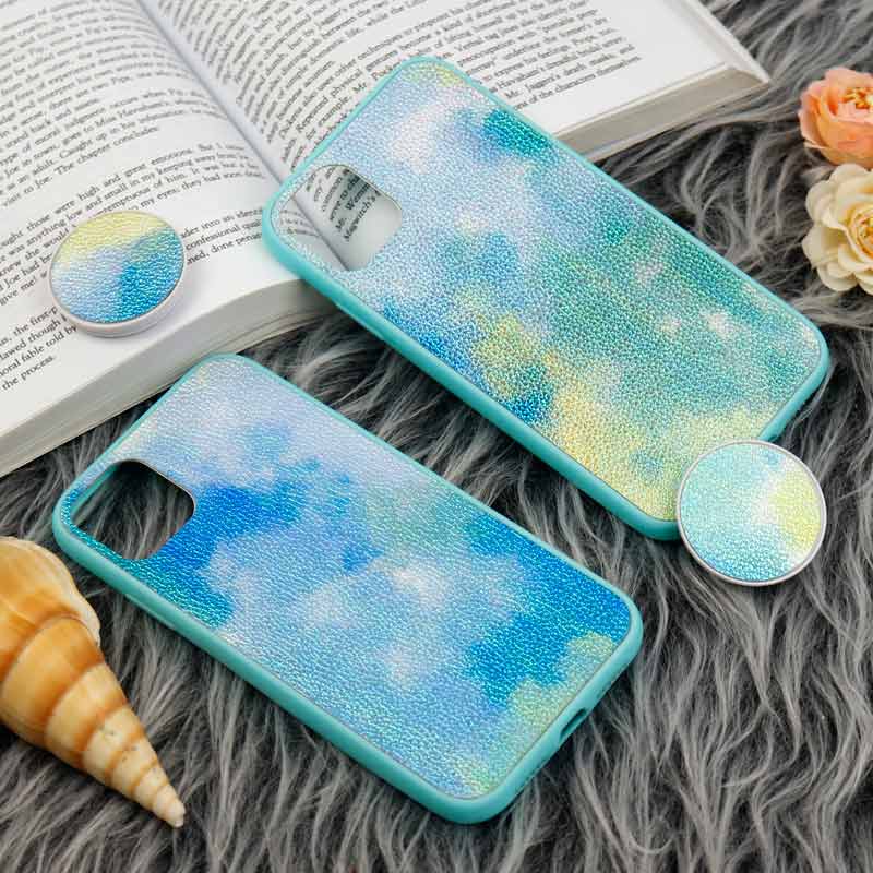 قاب چرمی هولوگرامی پاپ سوکت دار iPhone 11 سبز آبی
