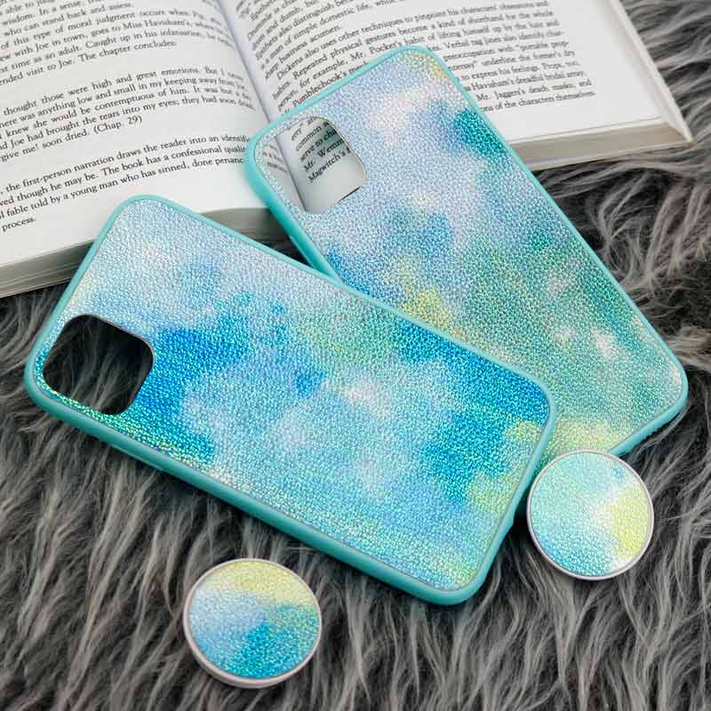 قاب چرمی هولوگرامی پاپ سوکت دار iPhone 11 سبز آبی
