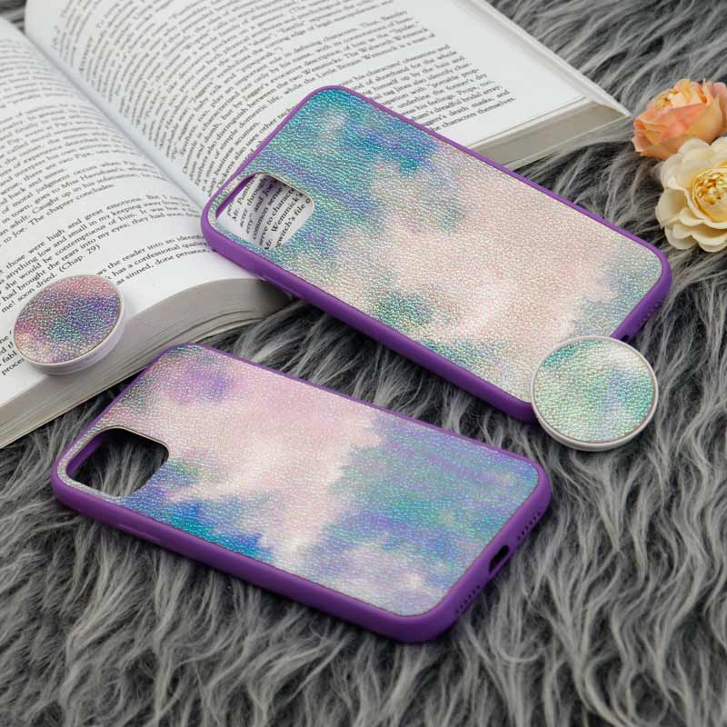 قاب چرمی هولوگرامی پاپ سوکت دار iPhone 11 بنفش