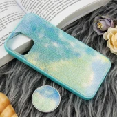 قاب چرمی هولوگرامی پاپ سوکت دار iPhone 11 Pro سبز آبی