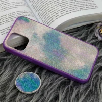 قاب چرمی هولوگرامی پاپ سوکت دار iPhone 11 Pro بنفش
