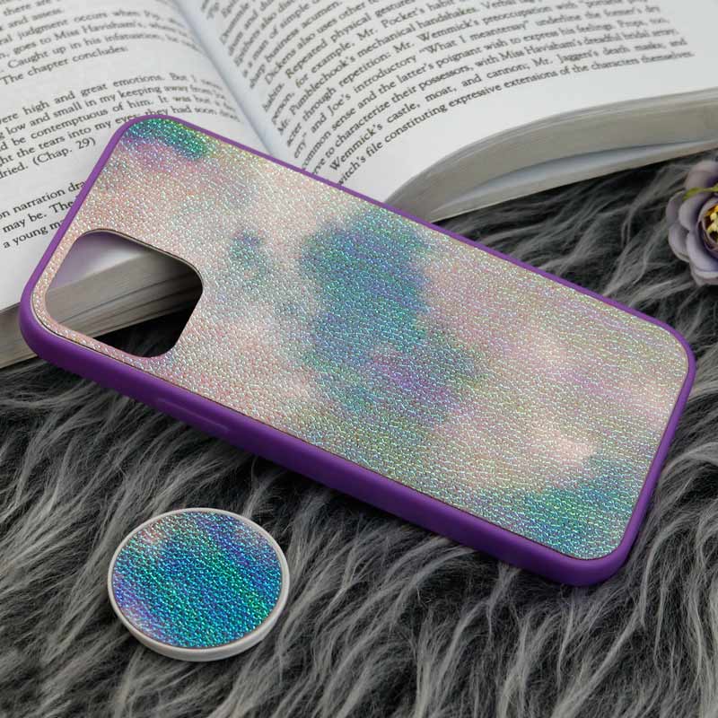 قاب چرمی هولوگرامی پاپ سوکت دار iPhone 11 Pro بنفش