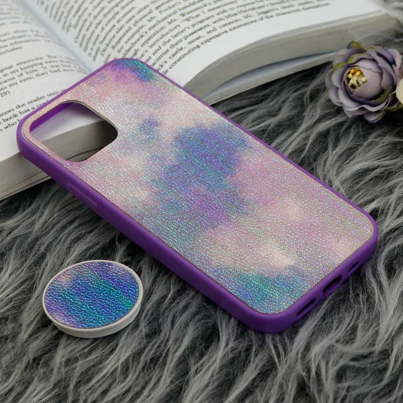 قاب چرمی هولوگرامی پاپ سوکت دار iPhone 11 Pro بنفش