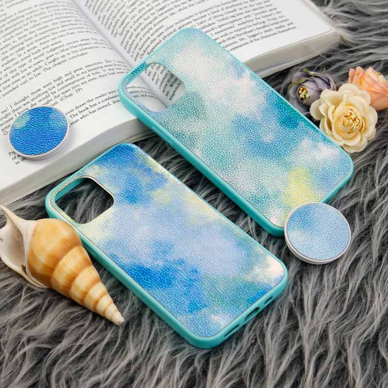 قاب چرمی هولوگرامی پاپ سوکت دار iPhone 11 Pro سبز آبی