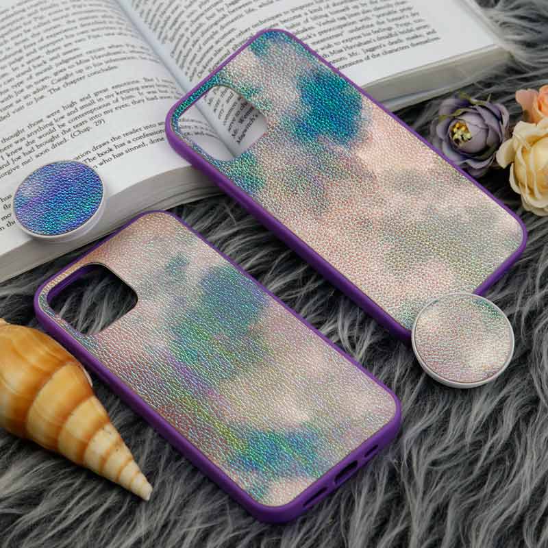 قاب چرمی هولوگرامی پاپ سوکت دار iPhone 11 Pro بنفش