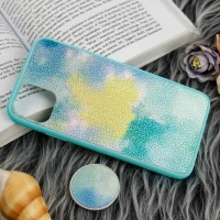 قاب چرمی هولوگرامی پاپ سوکت دار iPhone 11 Pro Max سبز آبی