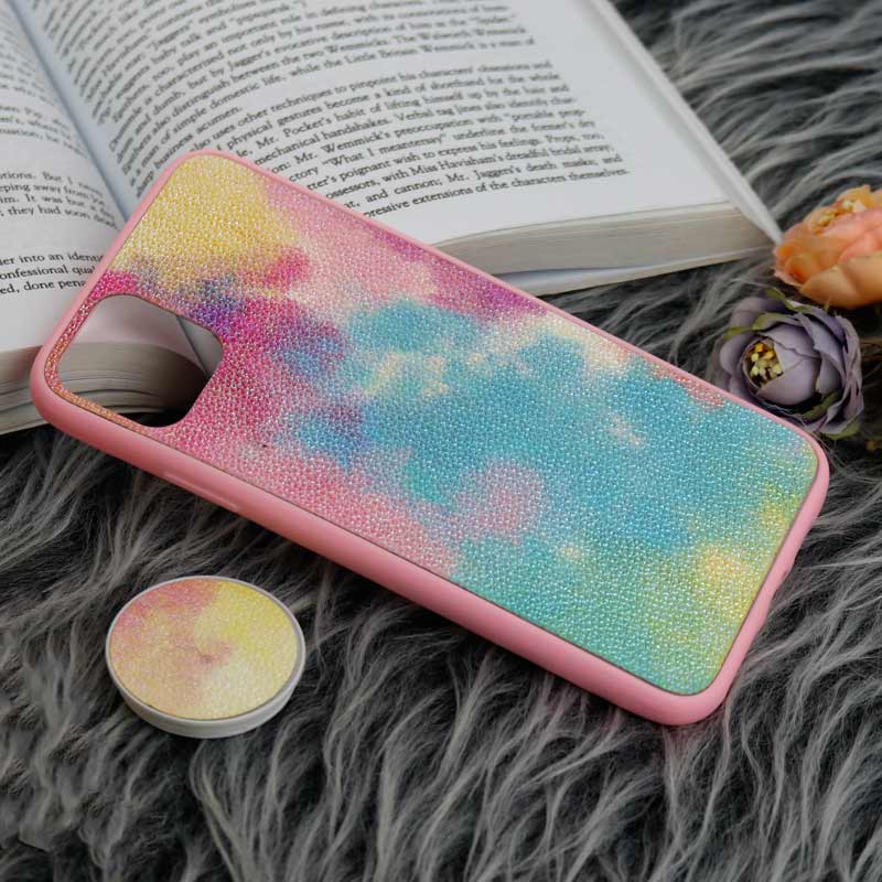 قاب چرمی هولوگرامی پاپ سوکت دار iPhone 11 Pro Max صورتی