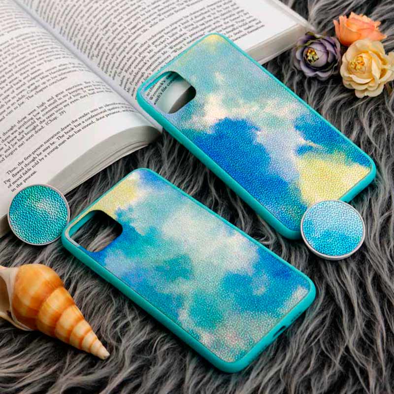 قاب چرمی هولوگرامی پاپ سوکت دار iPhone 11 Pro Max سبز آبی