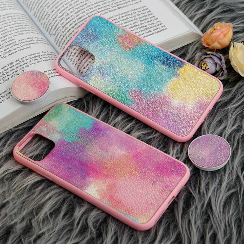 قاب چرمی هولوگرامی پاپ سوکت دار iPhone 11 Pro Max صورتی