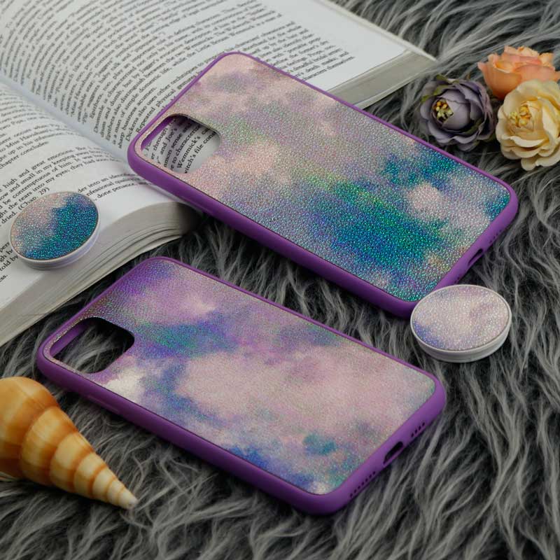قاب چرمی هولوگرامی پاپ سوکت دار iPhone 11 Pro Max بنفش