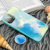 قاب چرمی هولوگرامی پاپ سوکت دار iPhone 12 Pro Max سبز آبی