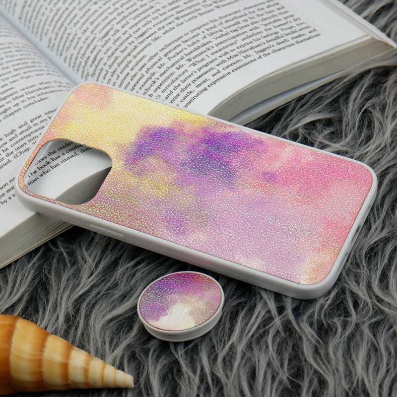 قاب چرمی هولوگرامی پاپ سوکت دار iPhone 12 Pro Max سفید