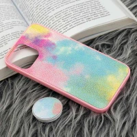 قاب چرمی هولوگرامی پاپ سوکت دار iPhone 12 Pro Max صورتی