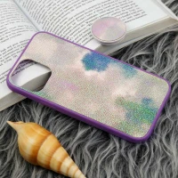 قاب چرمی هولوگرامی پاپ سوکت دار iPhone 12 Pro Max بنفش