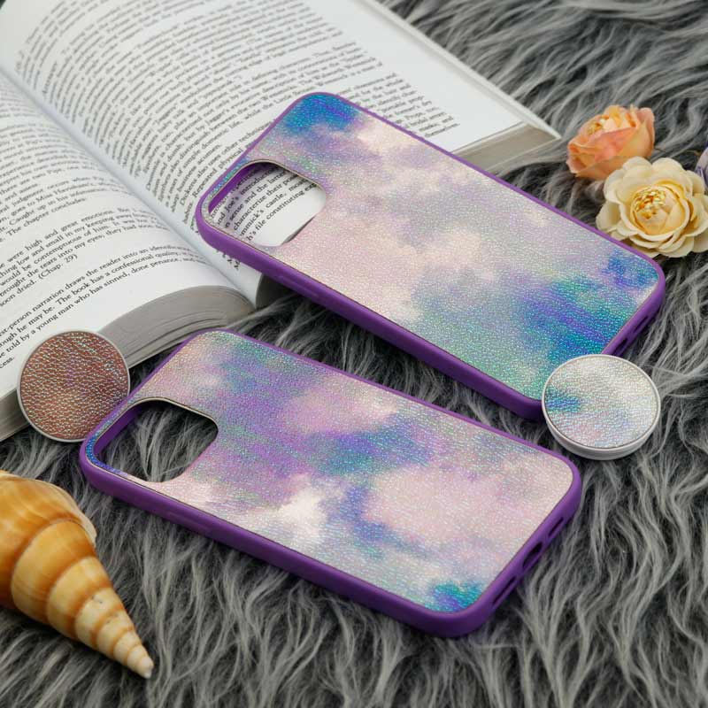 قاب چرمی هولوگرامی پاپ سوکت دار iPhone 12 Pro Max بنفش