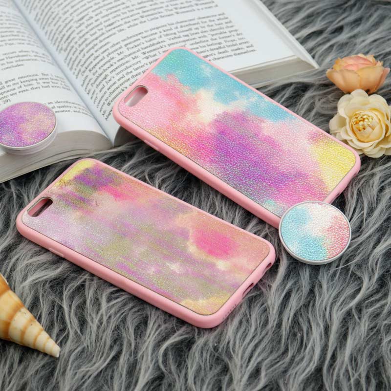 قاب چرمی هولوگرامی پاپ سوکت دار iPhone 6 صورتی
