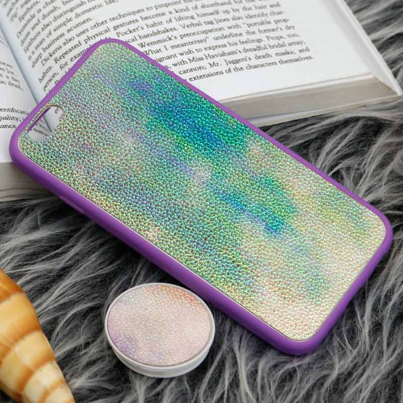 قاب چرمی هولوگرامی پاپ سوکت دار iPhone 6 بنفش