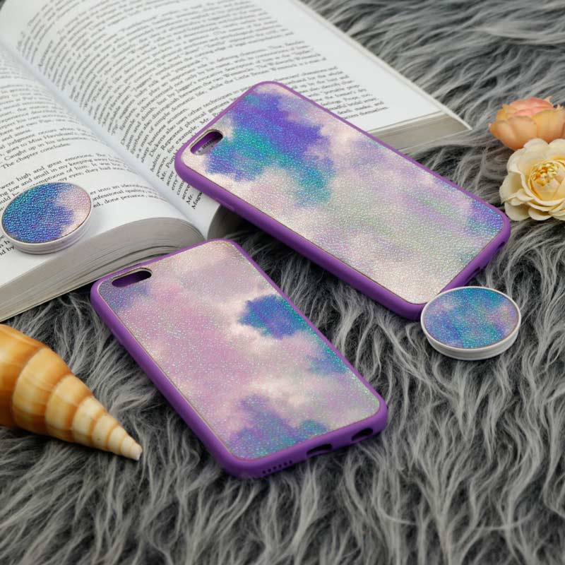 قاب چرمی هولوگرامی پاپ سوکت دار iPhone 6 بنفش