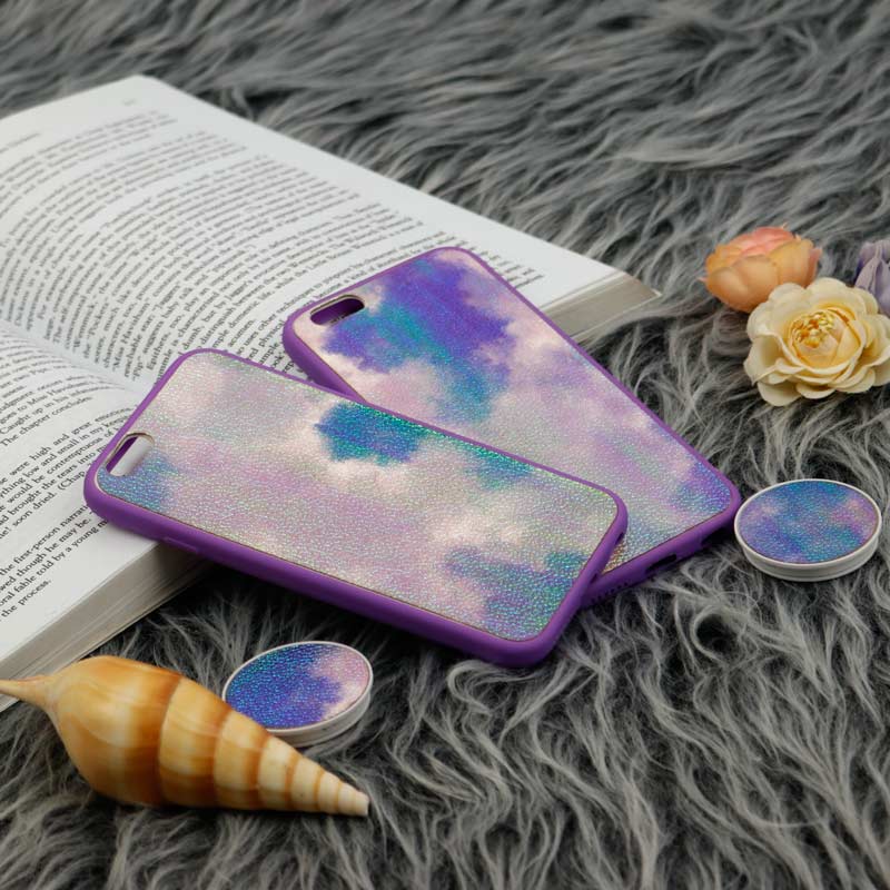قاب چرمی هولوگرامی پاپ سوکت دار iPhone 6 بنفش