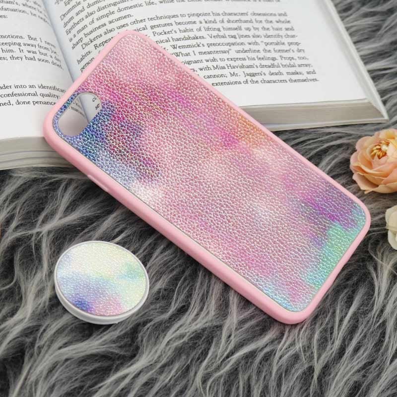 قاب چرمی هولوگرامی پاپ سوکت دار iPhone 7/8 صورتی