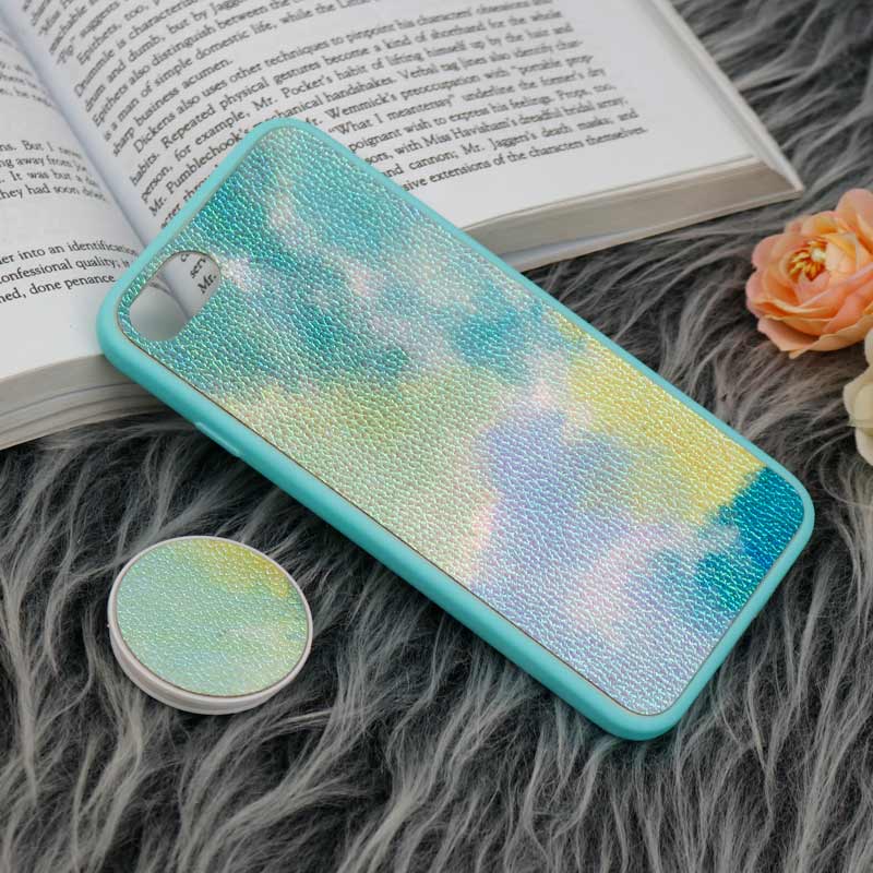 قاب چرمی هولوگرامی پاپ سوکت دار iPhone 7/8 سبز آبی