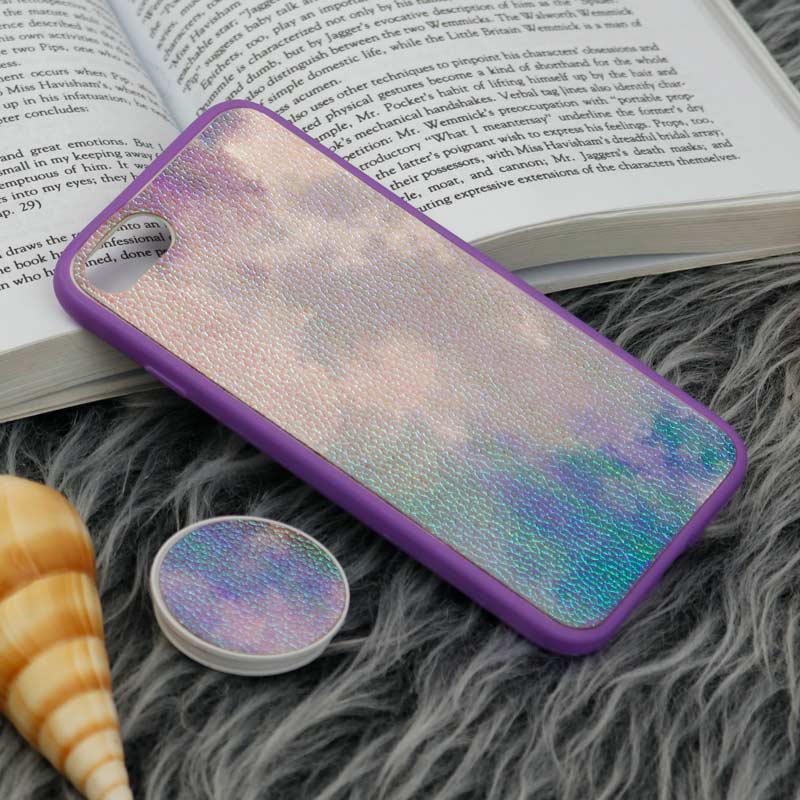 قاب چرمی هولوگرامی پاپ سوکت دار iPhone 7/8 بنفش
