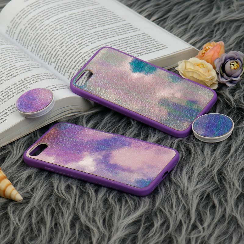 قاب چرمی هولوگرامی پاپ سوکت دار iPhone 7/8 بنفش
