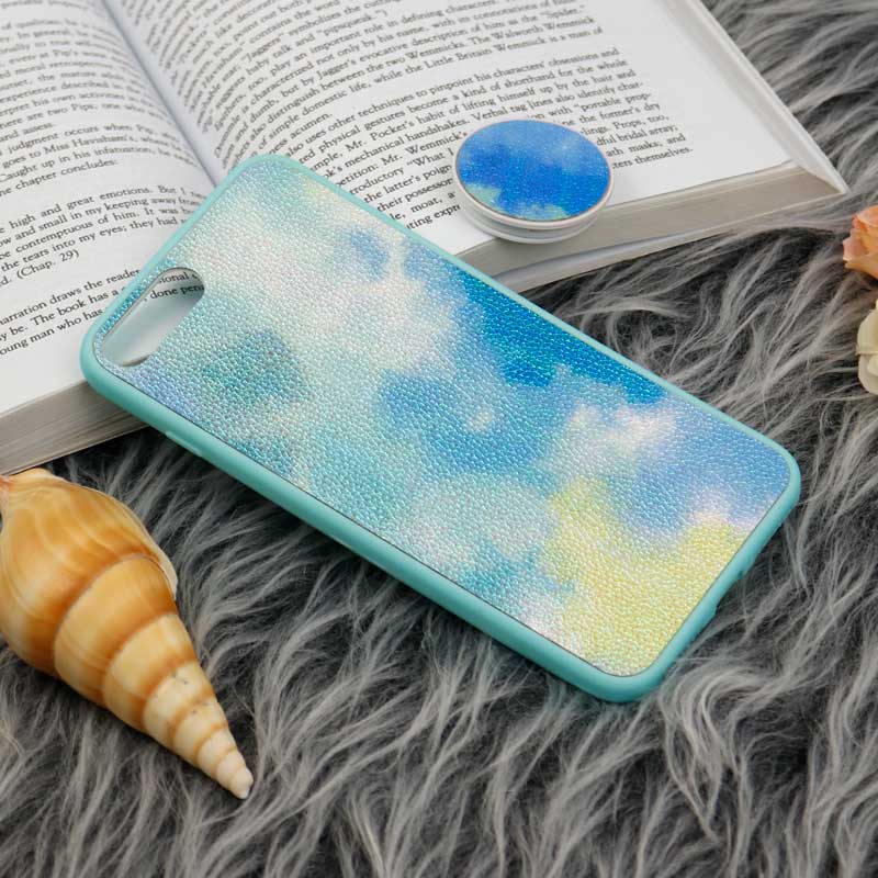 قاب چرمی هولوگرامی پاپ سوکت دار iPhone 7 Plus / 8 Plus سبز آبی