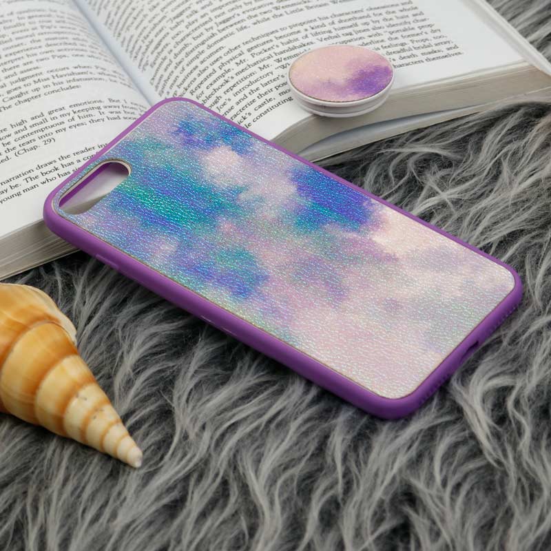 قاب چرمی هولوگرامی پاپ سوکت دار iPhone 7 Plus / 8 Plus بنفش