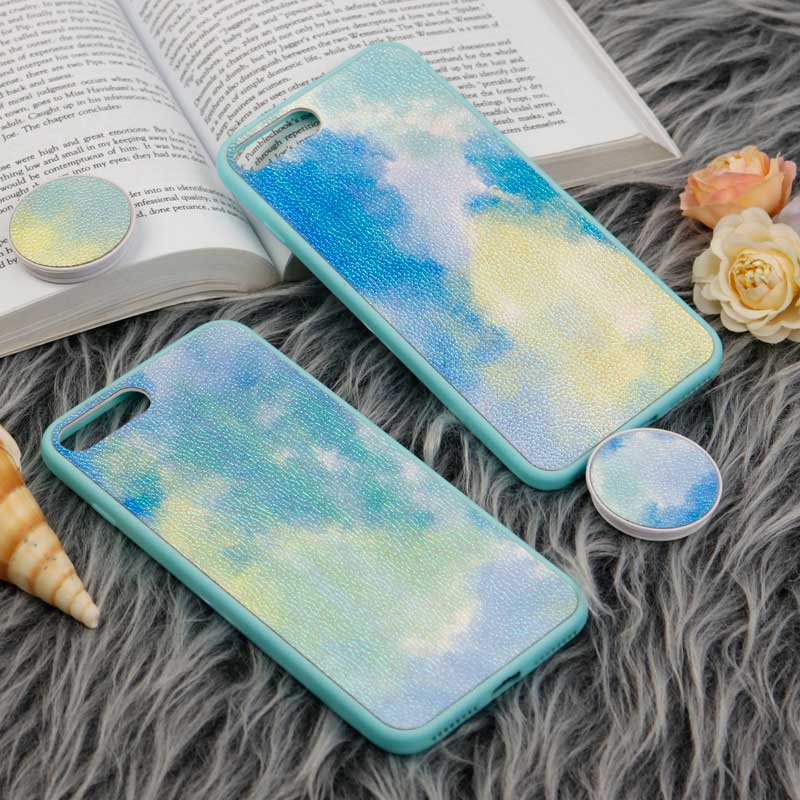 قاب چرمی هولوگرامی پاپ سوکت دار iPhone 7 Plus / 8 Plus سبز آبی