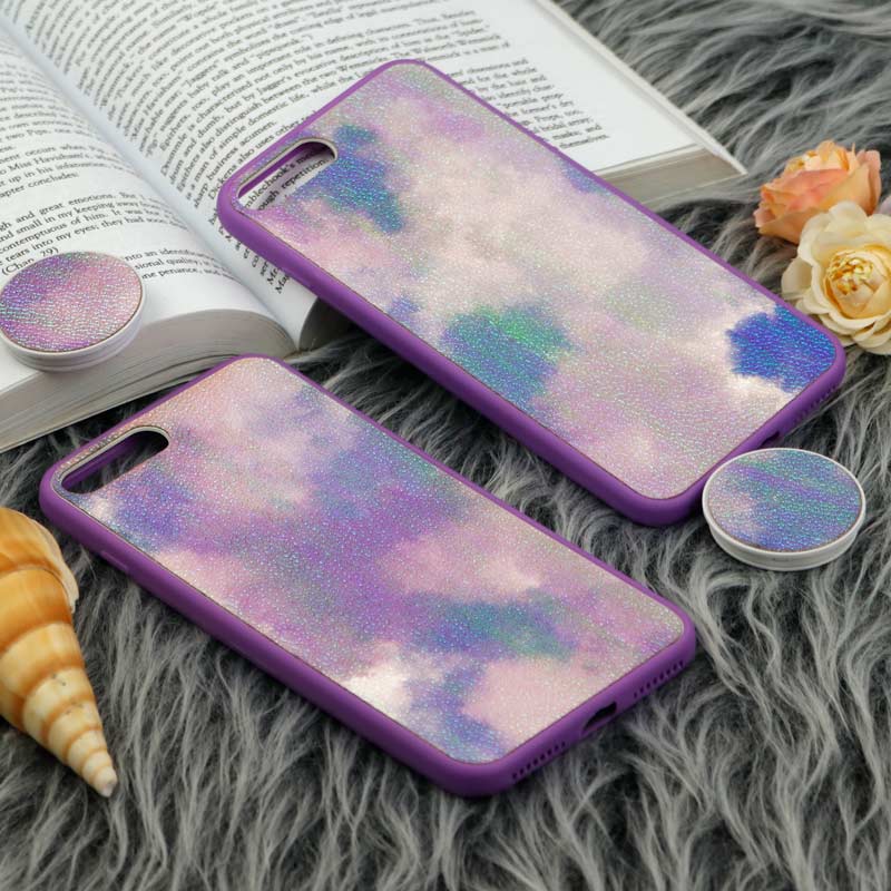 قاب چرمی هولوگرامی پاپ سوکت دار iPhone 7 Plus / 8 Plus بنفش