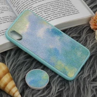 قاب چرمی هولوگرامی پاپ سوکت دار iPhone X سبز آبی