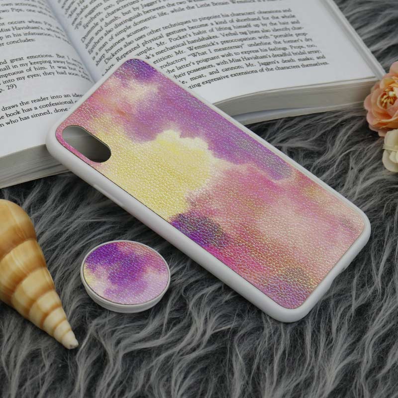 قاب چرمی هولوگرامی پاپ سوکت دار iPhone X سفید