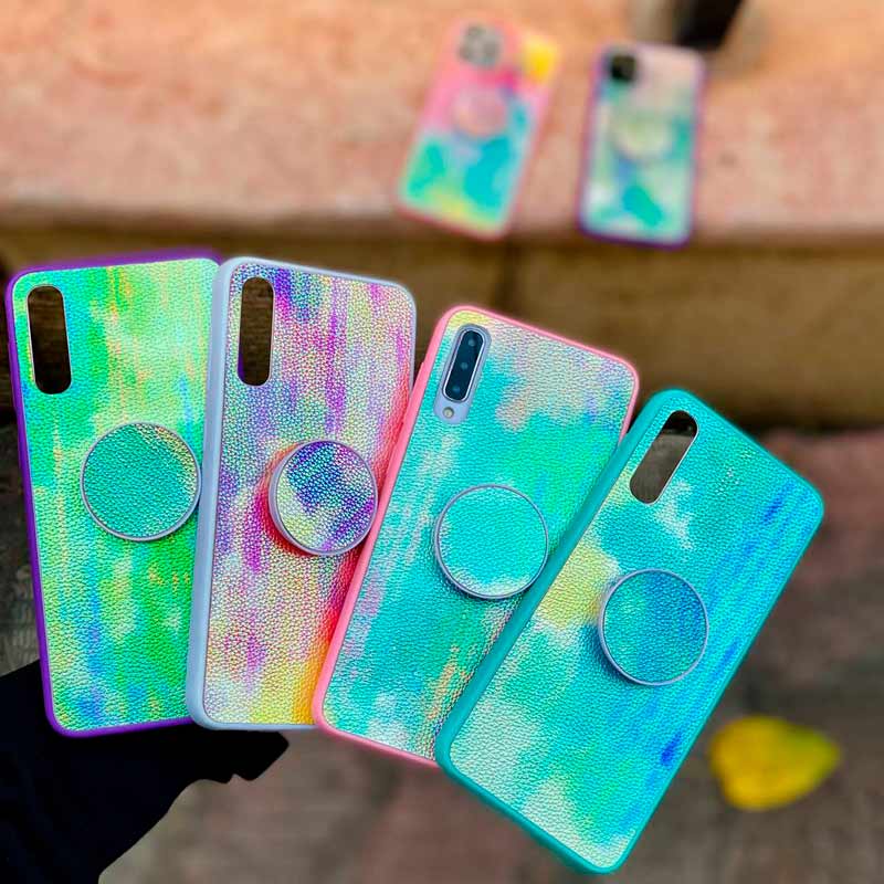 قاب چرمی هولوگرامی پاپ سوکت دار iPhone X سبز آبی