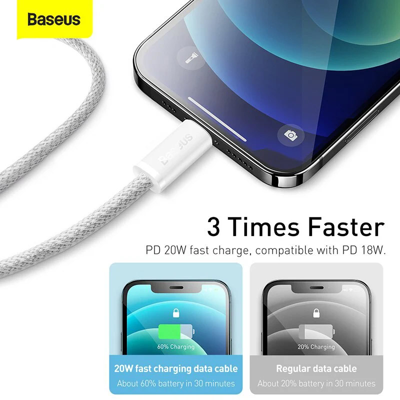 کابل تبدیل فست شارژ Baseus CALD00000 Type-C to Lightning PD 20W 1m