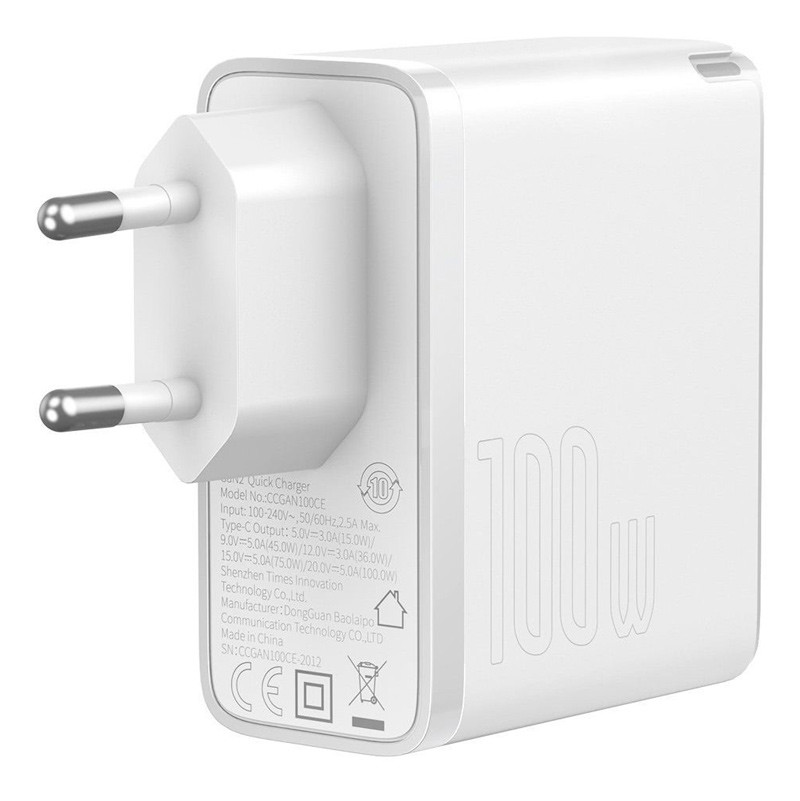 شارژر دیواری فست شارژ Baseus TZCCGAN-L 5A QC5.0 PD 100W Type-C + کابل تبدیل Type-C