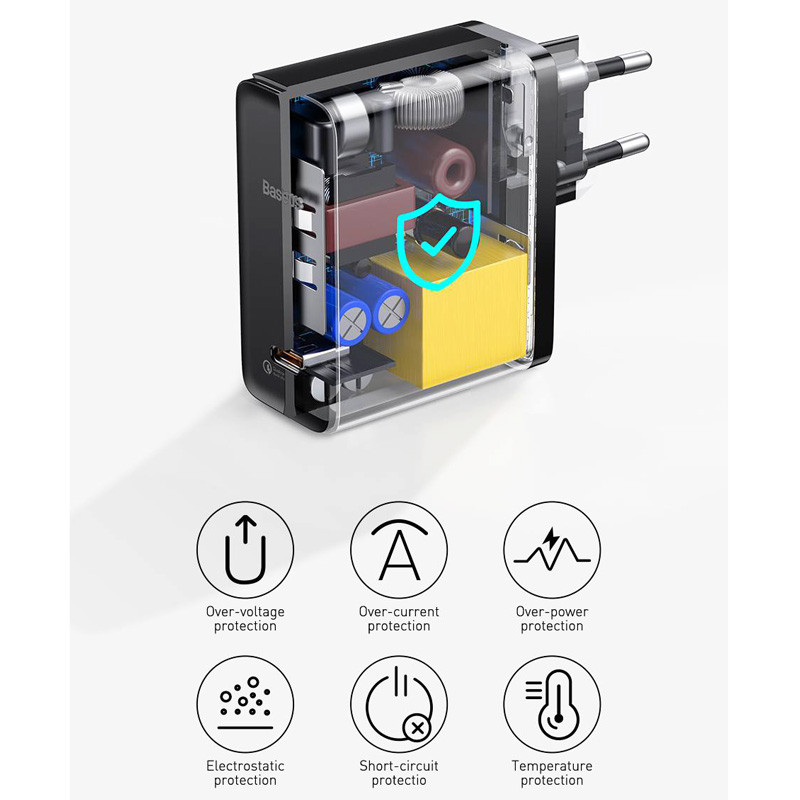 شارژر دیواری فست شارژ Baseus TZCCGAN-L 5A QC5.0 PD 100W Type-C + کابل تبدیل Type-C