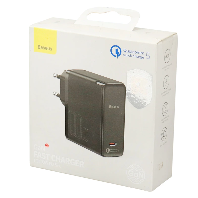 شارژر دیواری فست شارژ Baseus TZCCGAN-L 5A QC5.0 PD 100W Type-C + کابل تبدیل Type-C