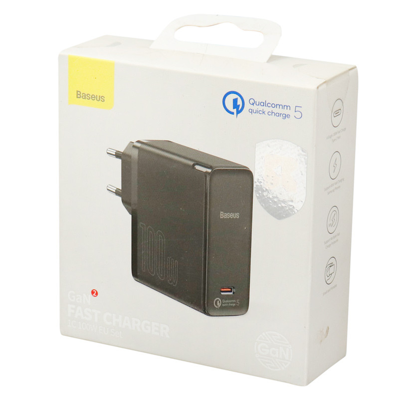 شارژر دیواری فست شارژ Baseus TZCCGAN-L 5A QC5.0 PD 100W Type-C + کابل تبدیل Type-C
