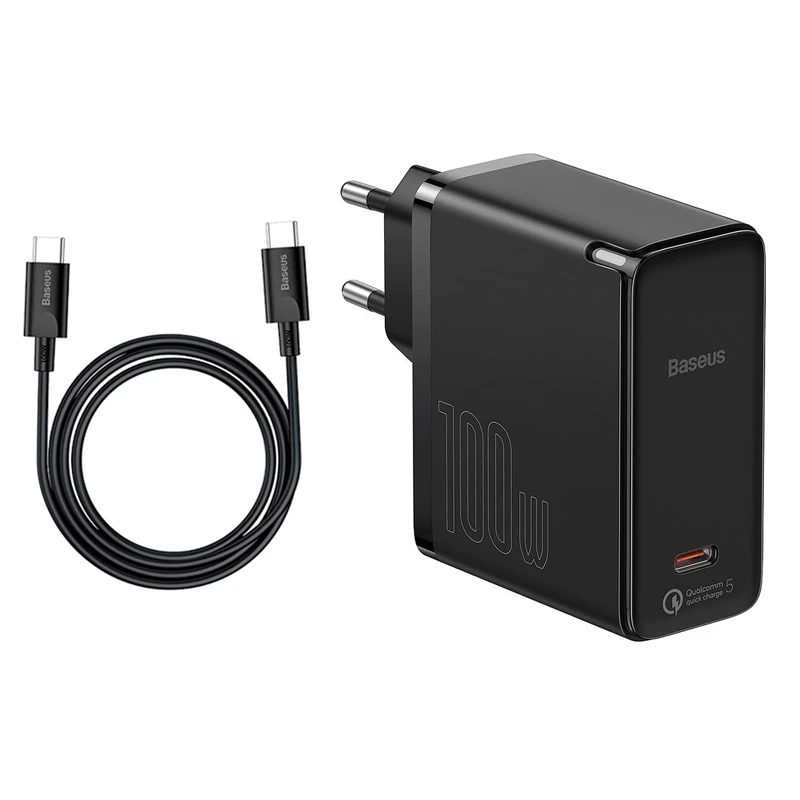 شارژر دیواری فست شارژ Baseus TZCCGAN-L 5A QC5.0 PD 100W Type-C + کابل تبدیل Type-C