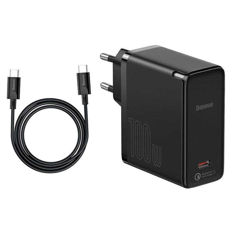 شارژر دیواری فست شارژ Baseus TZCCGAN-L 5A QC5.0 PD 100W Type-C + کابل تبدیل Type-C