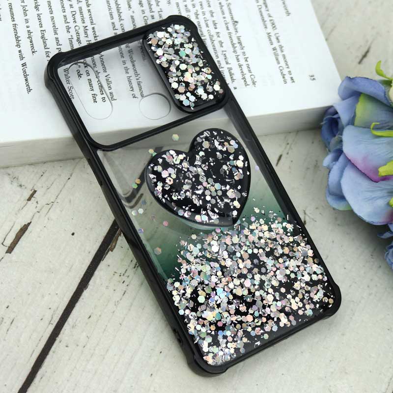 قاب محافظ لنزدار کشویی اکلیلی شفاف + پاپ سوکت قلبی Samsung Galaxy A10s