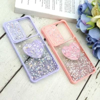 قاب محافظ لنزدار کشویی اکلیلی شفاف + پاپ سوکت قلبی Samsung Galaxy A31