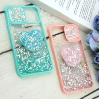 قاب محافظ لنزدار کشویی اکلیلی شفاف + پاپ سوکت قلبی آیفون iPhone 12 Pro