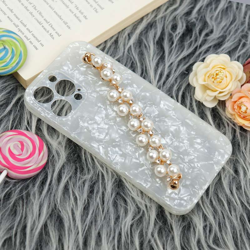 قاب محافظ لنزدار ماربل هولدر دستی مرواریدی iPhone 13 Pro Max