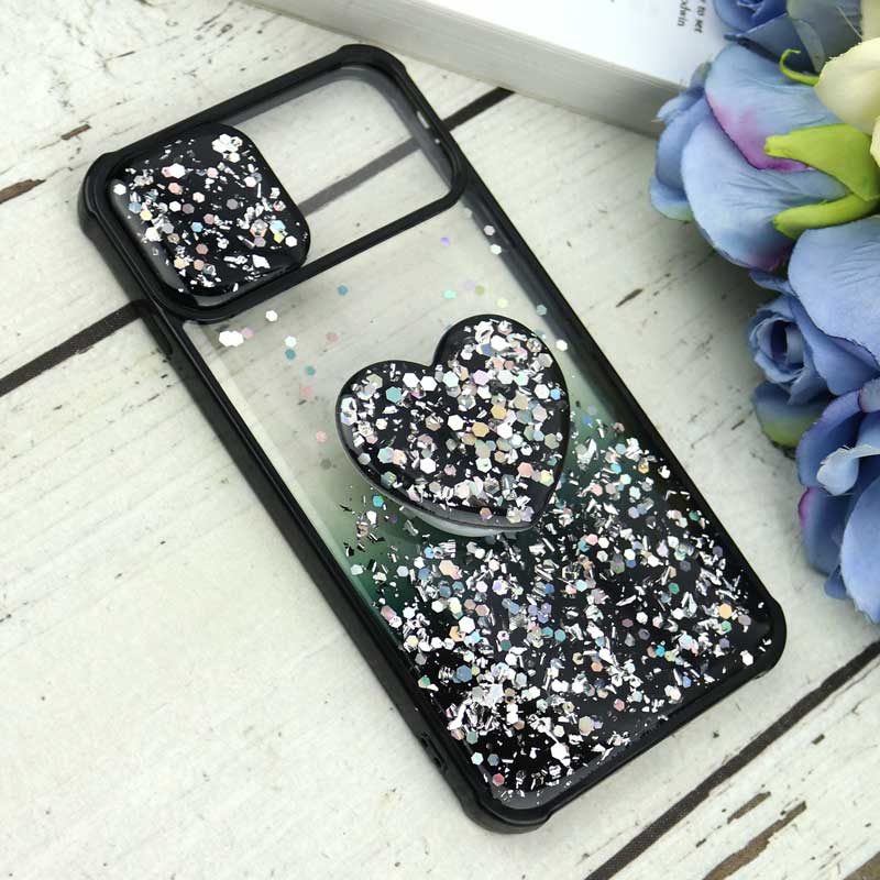 قاب محافظ لنزدار کشویی اکلیلی شفاف + پاپ سوکت قلبی آیفون iPhone 7 Plus / 8 Plus